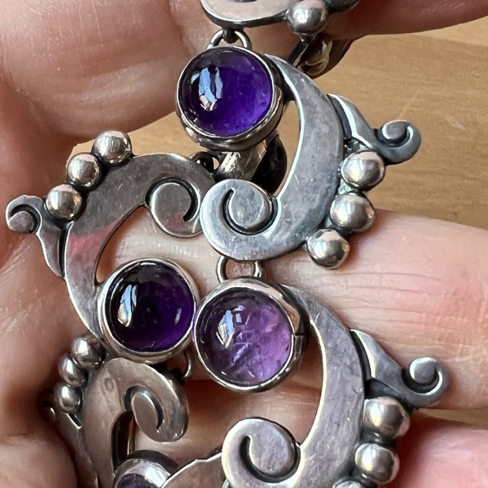 FELIPE MARTINEZ TAXCO 1940'S AMETHYST STERLING NECKLACE AND BRACELET SET MEXICO - Picture 3 of 16